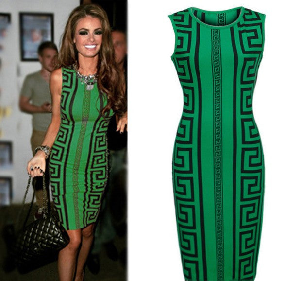 Geometric Print Elegant Bodycon Pencil Dress